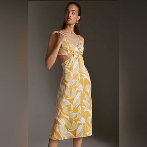 Anthropologie cut-out print slip midi dress